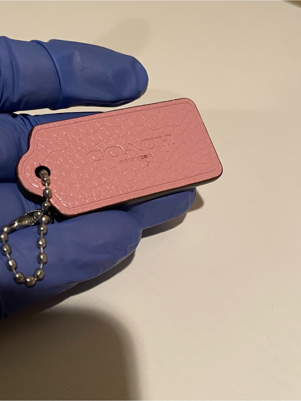 COACH Pink Leather Tag Keychain - Women's Accessory